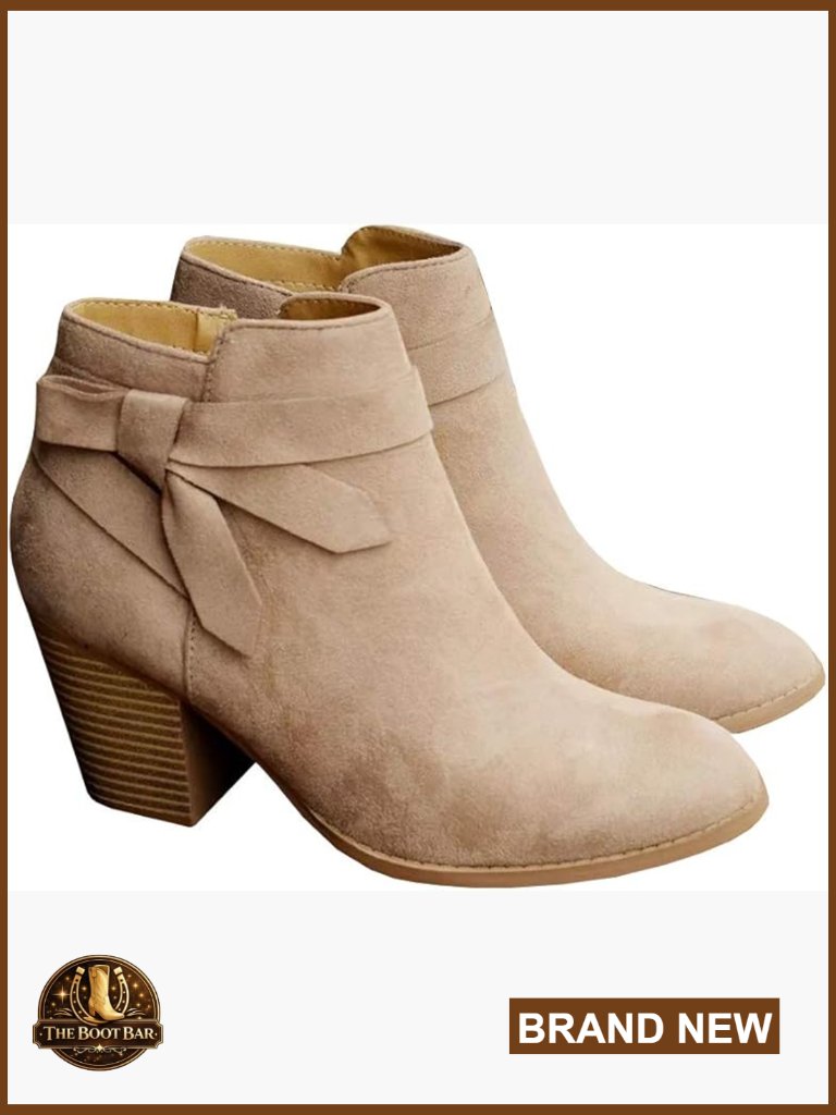 Women's Chelsea Booties With Stacked Heel, Side Zipper, And Bow Tie Detail